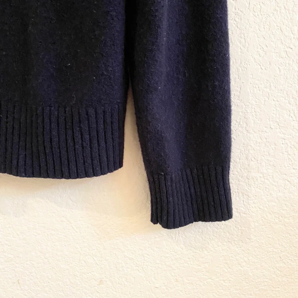 J Crew Mens Navy Blue Merino WoolQuarter‎ Zip Sweater L Long Sleeve Pullover